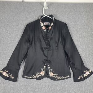 Vintage Laogudai Jacket Embroidered Black Peach Pink Floral China